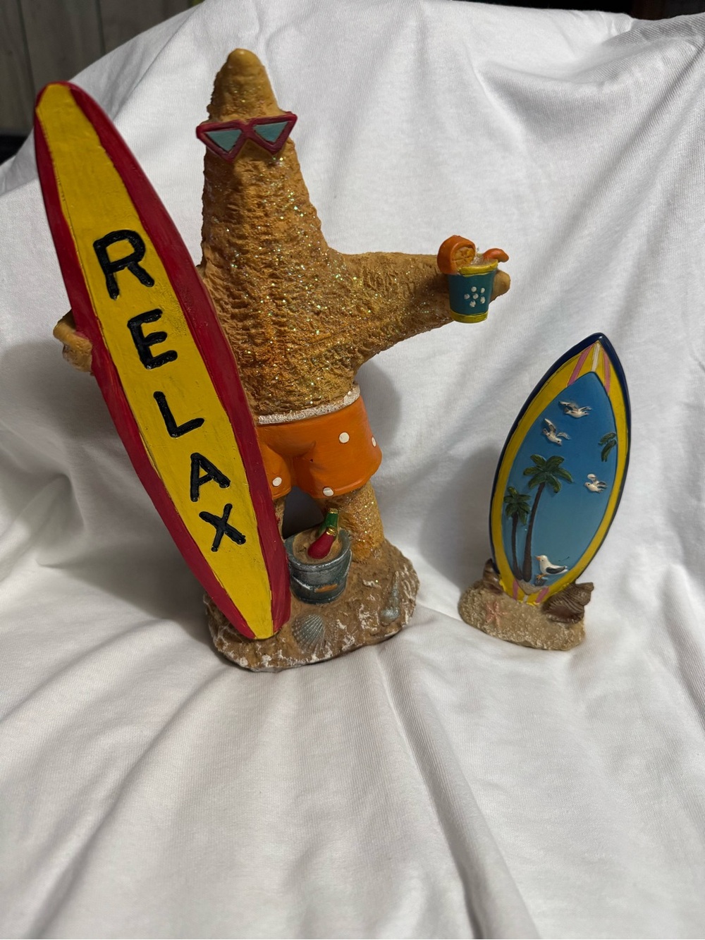 Beach Starfish Decor Figurine with Surfboards - Yellow, Orange, Blue